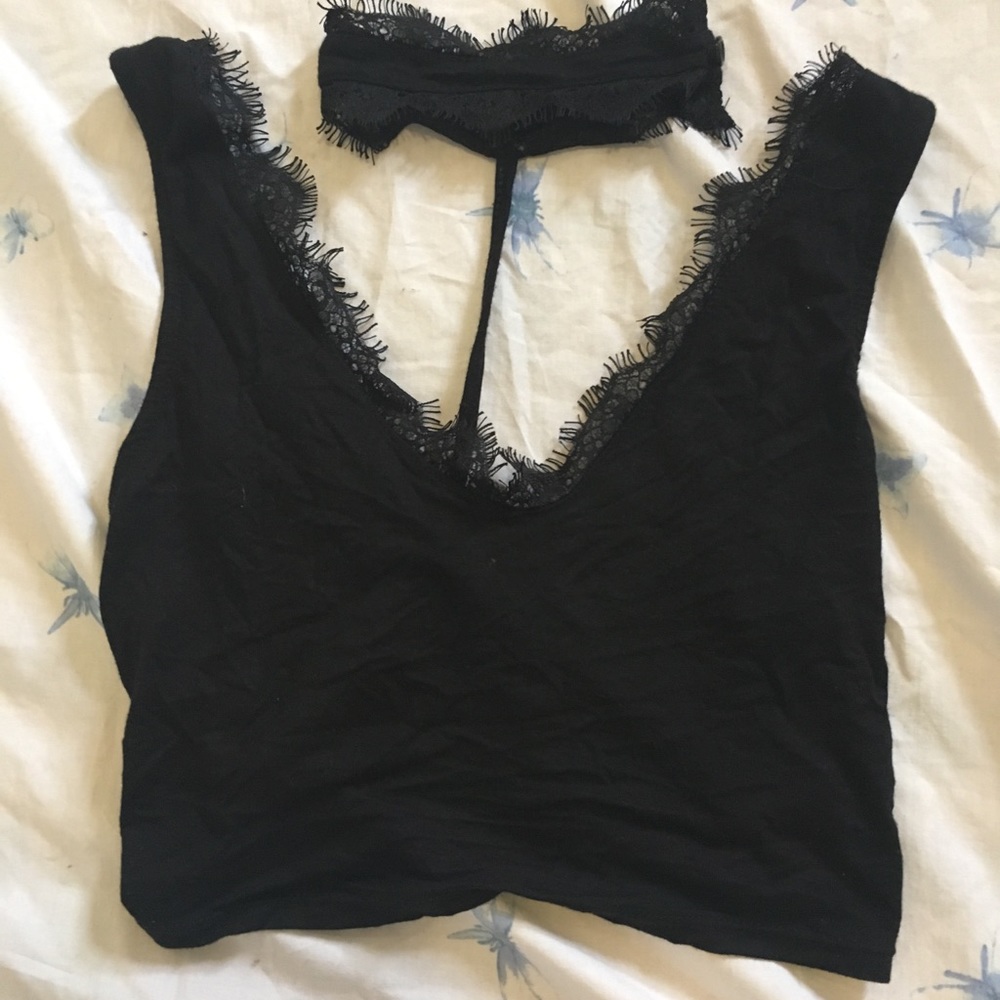 AEO Black Crop Top w/ Attatched Choker